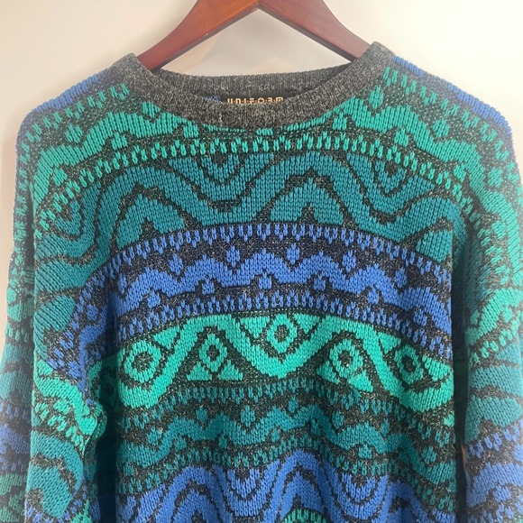 Uniform Code Other - Vintage Uniform Code Geometric Jacquard Winter Pullover Sweater Teal Blue Size M